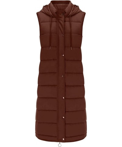 Plus Size Long Puffer Vest Women Trendy Sleeveless Warm Zipper Quilted Jacket Winter Coat 05-brown $16.49 Vests