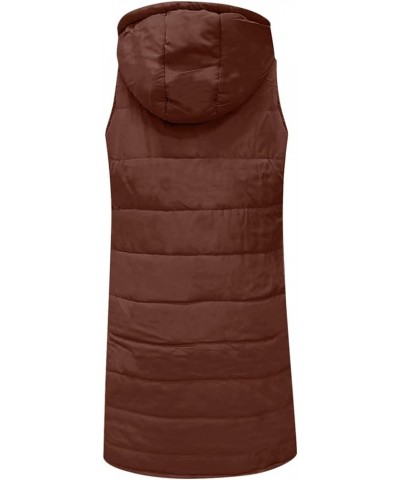 Plus Size Long Puffer Vest Women Trendy Sleeveless Warm Zipper Quilted Jacket Winter Coat 05-brown $16.49 Vests