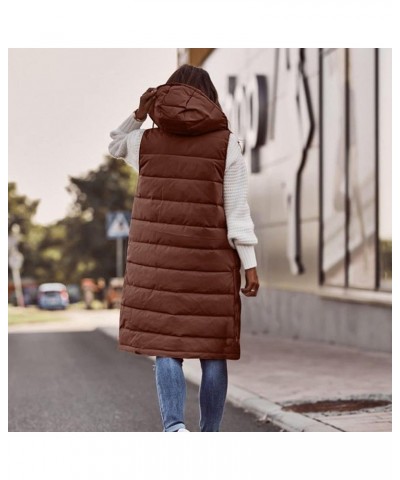 Plus Size Long Puffer Vest Women Trendy Sleeveless Warm Zipper Quilted Jacket Winter Coat 05-brown $16.49 Vests