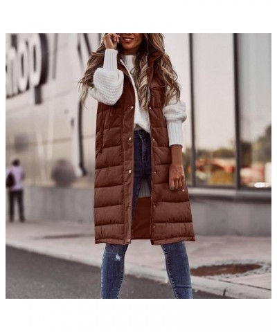 Plus Size Long Puffer Vest Women Trendy Sleeveless Warm Zipper Quilted Jacket Winter Coat 05-brown $16.49 Vests