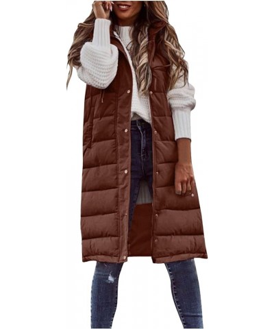 Plus Size Long Puffer Vest Women Trendy Sleeveless Warm Zipper Quilted Jacket Winter Coat 05-brown $16.49 Vests