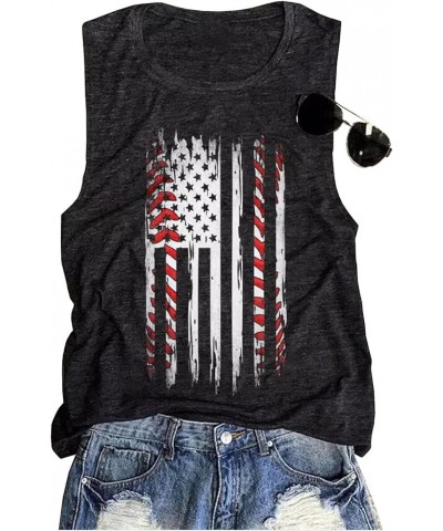 American Flag Baseball Tank Tops for Women 4th of July Patriotic Shirt Stars Stripes Baseball Graphic Sleeveless Tops Gray $6...