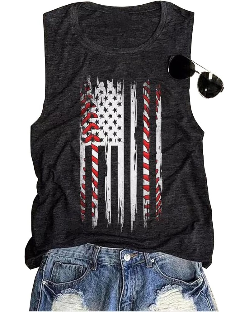 American Flag Baseball Tank Tops for Women 4th of July Patriotic Shirt Stars Stripes Baseball Graphic Sleeveless Tops Gray $6...