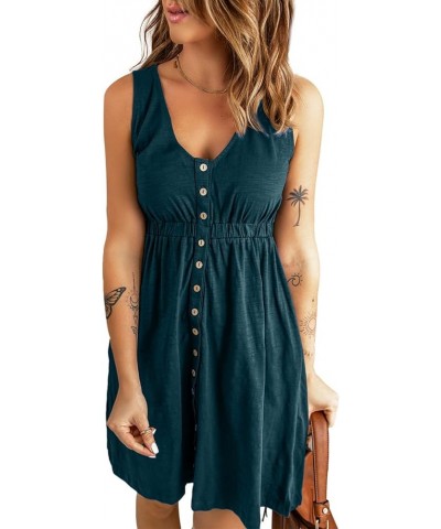 Women's Casual Sleeveless T-Shirt Dresses Summer V Neck Button Down Swing Short Dress A-dark Green-2 $21.65 Dresses