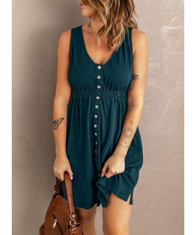 Women's Casual Sleeveless T-Shirt Dresses Summer V Neck Button Down Swing Short Dress A-dark Green-2 $21.65 Dresses