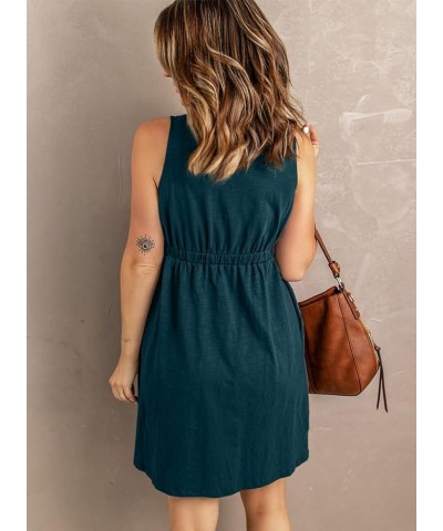 Women's Casual Sleeveless T-Shirt Dresses Summer V Neck Button Down Swing Short Dress A-dark Green-2 $21.65 Dresses