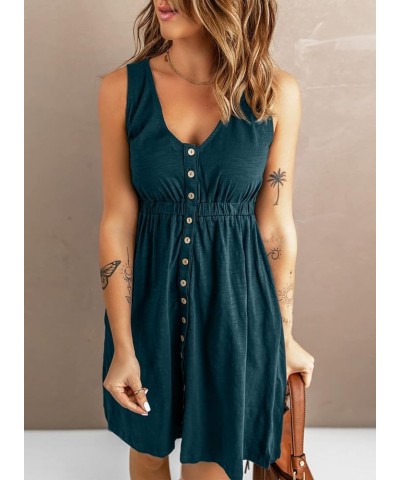 Women's Casual Sleeveless T-Shirt Dresses Summer V Neck Button Down Swing Short Dress A-dark Green-2 $21.65 Dresses