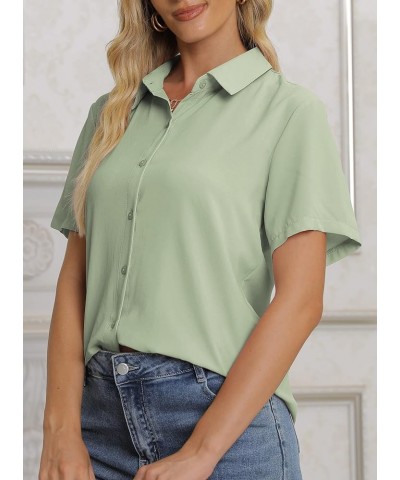 Womens Button Down V Neck Shirts Long/Short Sleeve Office Casual Business Plain Blouses Tops D-bean Green $16.66 Blouses