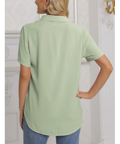 Womens Button Down V Neck Shirts Long/Short Sleeve Office Casual Business Plain Blouses Tops D-bean Green $16.66 Blouses