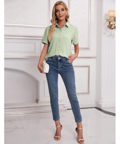 Womens Button Down V Neck Shirts Long/Short Sleeve Office Casual Business Plain Blouses Tops D-bean Green $16.66 Blouses