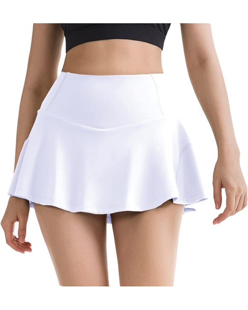 High Waisted Pleated Tennis Skirt for Women Built-in Shorts with 5 Pockets Golf Skirts Skorts Athletic Running White $18.80 S...