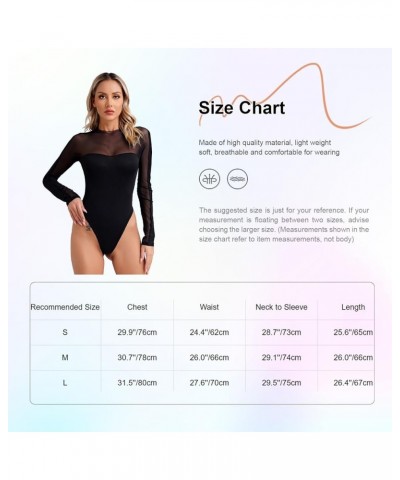 Women's Long Sleeve Top Crew Neck Leotard Sheer Mesh See Through Breathable Bodysuits Shirts Spliced Khaki a $7.34 Bodysuits