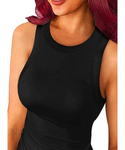 Women Tank Tops Summer Sleeveless Basic Cami Top Shirt Slim Knit Ribbed Racerback Blouses Black $10.59 Tanks