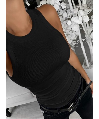 Women Tank Tops Summer Sleeveless Basic Cami Top Shirt Slim Knit Ribbed Racerback Blouses Black $10.59 Tanks