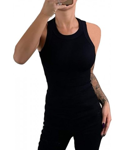 Women Tank Tops Summer Sleeveless Basic Cami Top Shirt Slim Knit Ribbed Racerback Blouses Black $10.59 Tanks