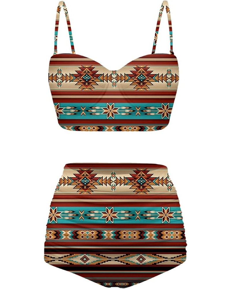 Women's Swimsuit Size S-2XL,Girls Summer 2 Pieces Crop Tops+High Waisted Briefs Bikini Sets Ethnic Tribal $12.74 Swimsuits