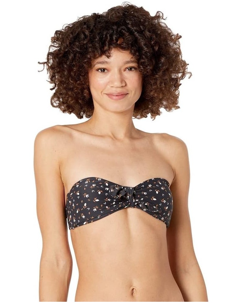 Women's Standard Tropic Moon Tie Front Bikini Top Black Pebble $14.10 Swimsuits