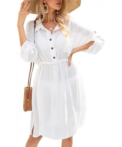 Summer Casual Swimsuit Cover Ups for Women Beach Shirt Tunic Dress W-white1 $16.42 Swimsuits