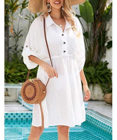 Summer Casual Swimsuit Cover Ups for Women Beach Shirt Tunic Dress W-white1 $16.42 Swimsuits