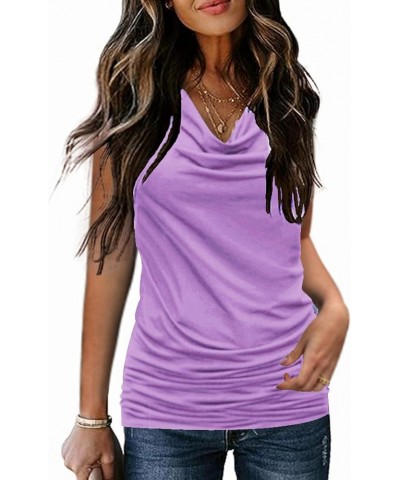 Womens Ruched Cowl Neck Tank Tops Sleeveless Stretch Blouse with Side Shirring Lavender $11.68 Tanks