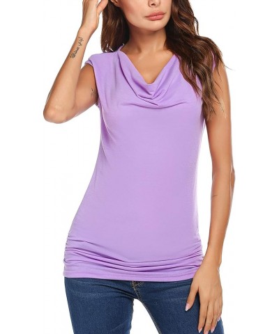 Womens Ruched Cowl Neck Tank Tops Sleeveless Stretch Blouse with Side Shirring Lavender $11.68 Tanks