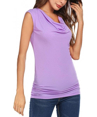 Womens Ruched Cowl Neck Tank Tops Sleeveless Stretch Blouse with Side Shirring Lavender $11.68 Tanks