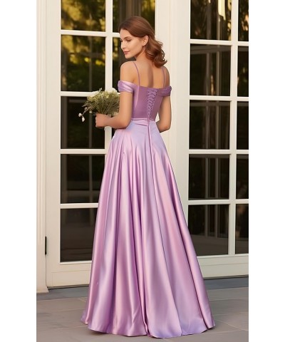 Off The Shoulder Satin Bridesmaid Dresses for Wedding Long Ruched Corset Formal Prom Dress with Slit Grey $37.50 Dresses