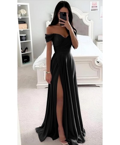 Off The Shoulder Satin Bridesmaid Dresses for Wedding Long Ruched Corset Formal Prom Dress with Slit Grey $37.50 Dresses