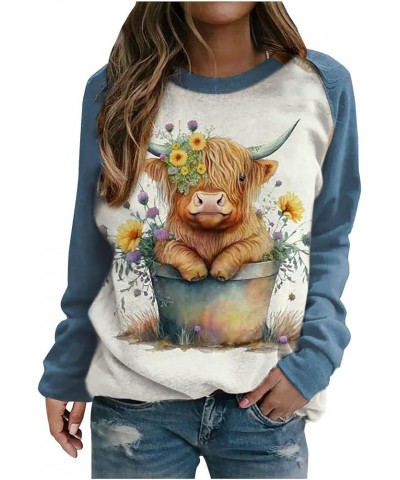 Cute Highland Cow Sweatshirts for Women Western Ethnic Animal Print Crewneck Sweatshirt Farm Life Casual Long Sleeve Tops 28b...