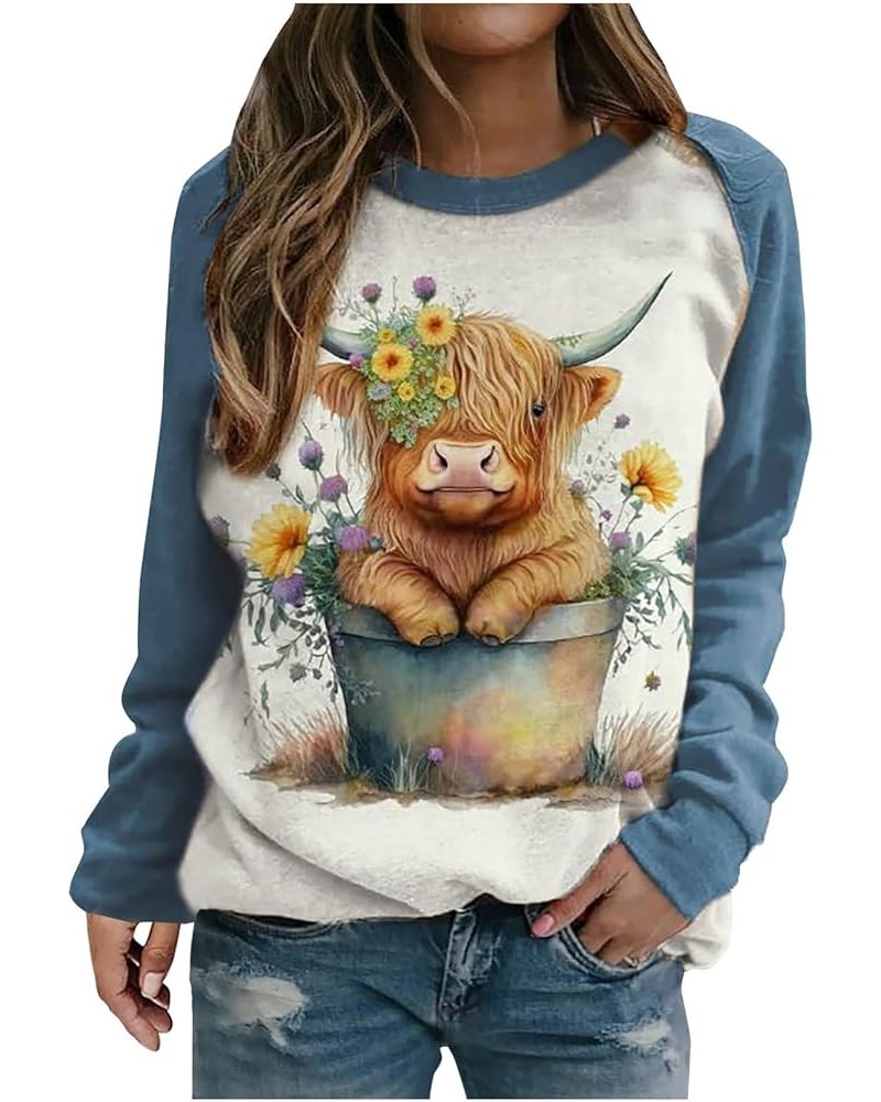 Cute Highland Cow Sweatshirts for Women Western Ethnic Animal Print Crewneck Sweatshirt Farm Life Casual Long Sleeve Tops 28b...