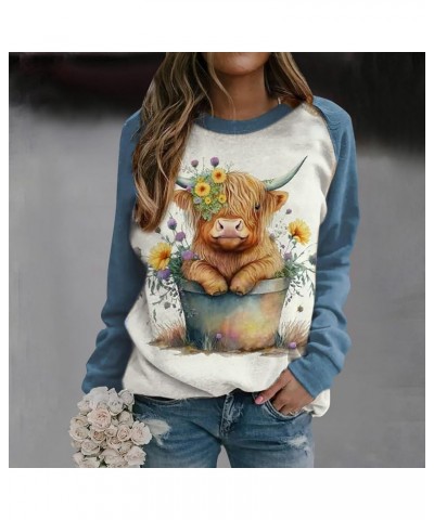 Cute Highland Cow Sweatshirts for Women Western Ethnic Animal Print Crewneck Sweatshirt Farm Life Casual Long Sleeve Tops 28b...