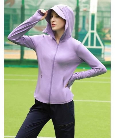 Women's Full Zip Sun Protection Hoodie Jacket Packable UPF 50+ Outdoor Hiking Shirts with Zipper Pockets Purple $20.89 Jackets