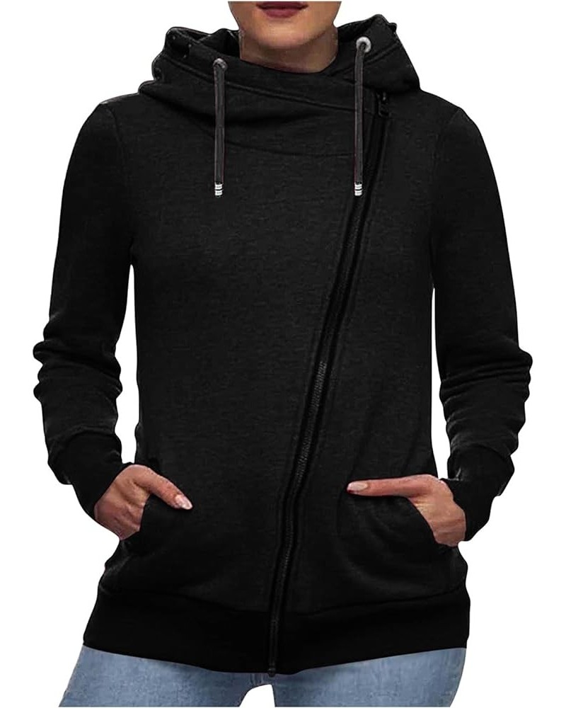 Womens Hoodies Hooded Jersey Jackets Oblique Zipper Fleece Lined Jumper Sweatshirt Warm Inside Fleece Slim Padded Coat B Blac...