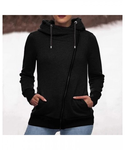 Womens Hoodies Hooded Jersey Jackets Oblique Zipper Fleece Lined Jumper Sweatshirt Warm Inside Fleece Slim Padded Coat B Blac...