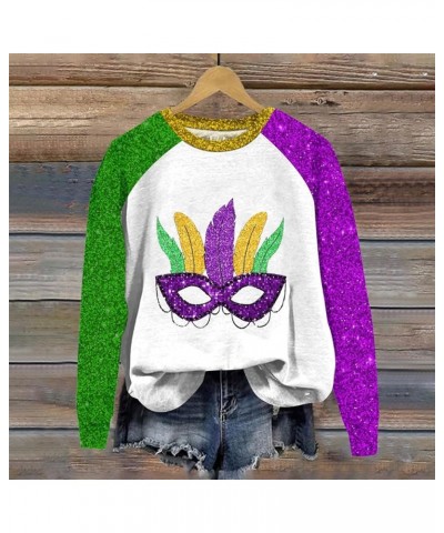 Womens Mardi Gras Shirt Mask Printed Fat Tuesday Tee Shirt New Orleans Carnival Party Long Sleeve Crewneck Shirts Top 18yello...