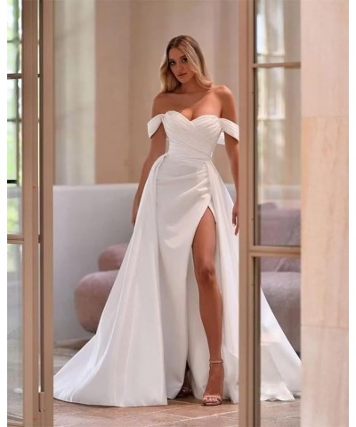 Off The Shoulder Prom Dresses Mermaid Satin Ruched Formal Party Gown with Train Sunflower $29.11 Dresses