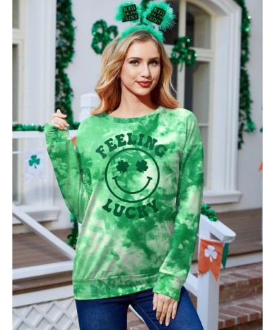 St Patrick's Day Women Long Sleeve Funny Graphic Sweatshirts Tie Dye Smile Face $10.59 Hoodies & Sweatshirts