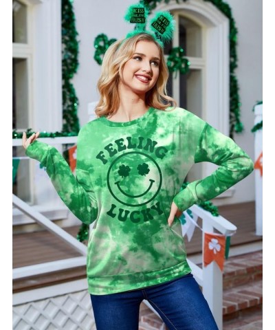 St Patrick's Day Women Long Sleeve Funny Graphic Sweatshirts Tie Dye Smile Face $10.59 Hoodies & Sweatshirts