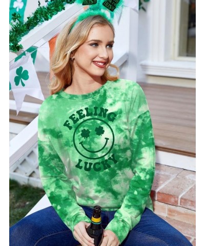 St Patrick's Day Women Long Sleeve Funny Graphic Sweatshirts Tie Dye Smile Face $10.59 Hoodies & Sweatshirts