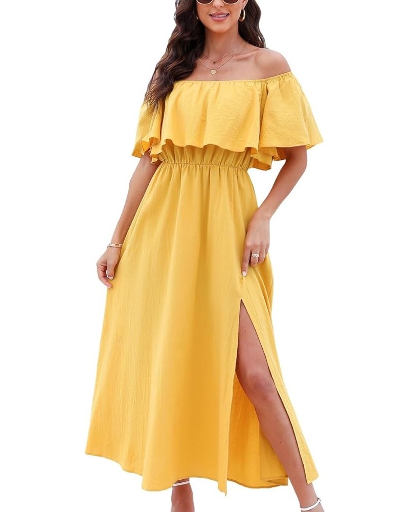 Women's Dresses for Summer A Line Dresses Off Shoulder Ruffle Maxi Tropical Printed Dress Yellow $25.91 Dresses