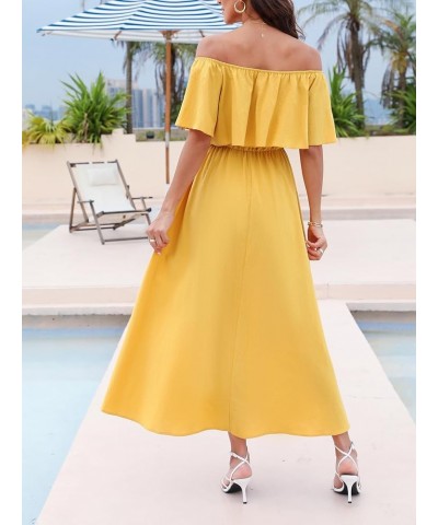 Women's Dresses for Summer A Line Dresses Off Shoulder Ruffle Maxi Tropical Printed Dress Yellow $25.91 Dresses