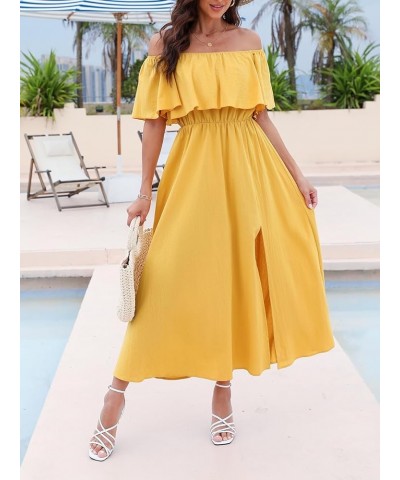 Women's Dresses for Summer A Line Dresses Off Shoulder Ruffle Maxi Tropical Printed Dress Yellow $25.91 Dresses