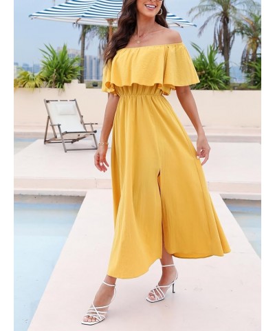 Women's Dresses for Summer A Line Dresses Off Shoulder Ruffle Maxi Tropical Printed Dress Yellow $25.91 Dresses