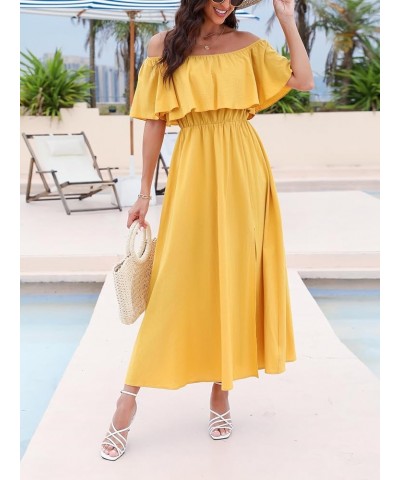 Women's Dresses for Summer A Line Dresses Off Shoulder Ruffle Maxi Tropical Printed Dress Yellow $25.91 Dresses