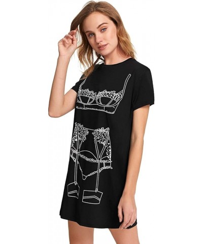 Women's Funny Lingerie Nightgown Cute Print Tshirt Sleepdress Black $8.99 Sleep & Lounge