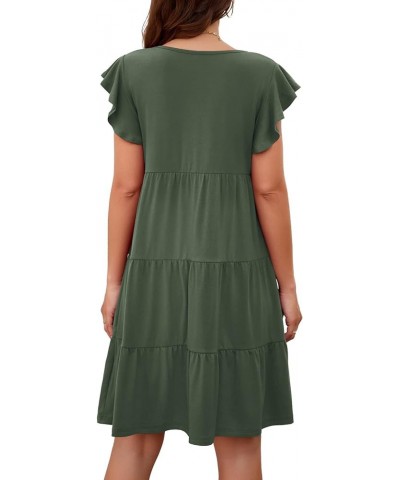 Summer Dress for Women Cute Ruffle Sleeve Loose Fit Dress Crewneck Tiered Bbydoll Casual Swing A-Line Sundresses Army Green $...