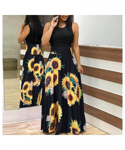 Maxi Dress for Women,Summer Fashion Floral Print Bodycon Dress Casual Short Sleeve Crewneck Party Beach Dress E-black $9.53 O...