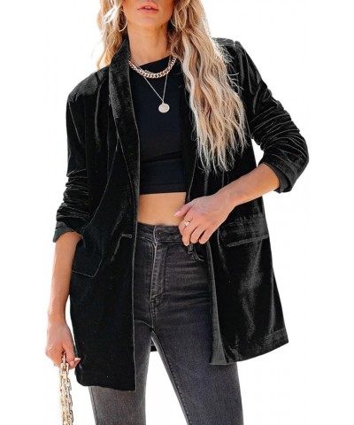 Women's Velvet Blazer Jackets Casual Long Sleeve Lapel Collar Pocketed Blazer Suits Work Outfits Black $35.39 Blazers