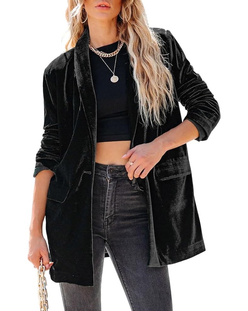 Women's Velvet Blazer Jackets Casual Long Sleeve Lapel Collar Pocketed Blazer Suits Work Outfits Black $35.39 Blazers