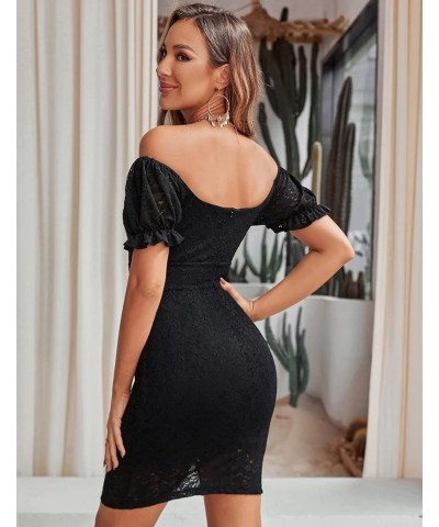 Women's Lace Dresses V Neck Off Shoulder Party Dress Short Sleeve Cocktail Dress Bodycon Mini Dresses S-XXL Black $16.40 Dresses